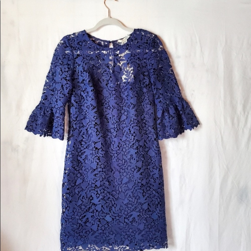 Boden Navy Blue Lace Bell Sleeve Shift Dress - Picture 4 of 6